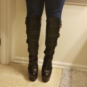 All black thigh high boots